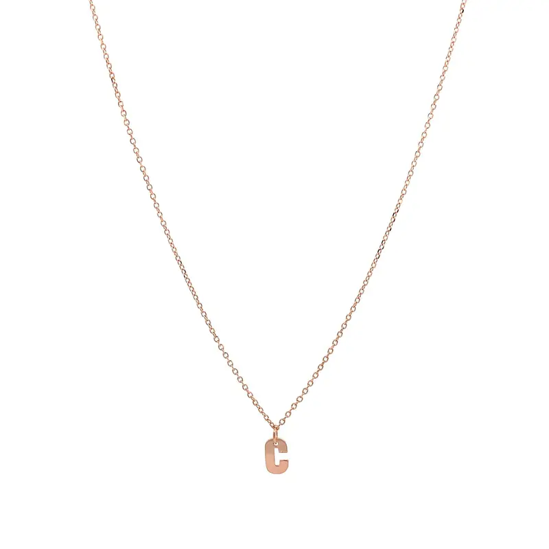 10K Rose Gold Initial 'C' Pendant With Matching Cable Chain 1