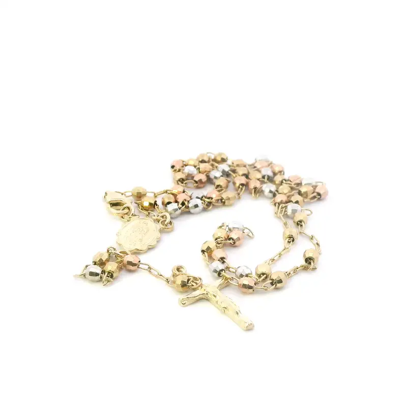 10K Tri-Color Gold 18-Inch Beaded Rosary Chain 1