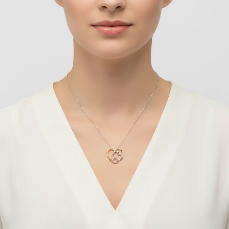 10K Tri-Color Gold Open Heart Pendant Necklace 1