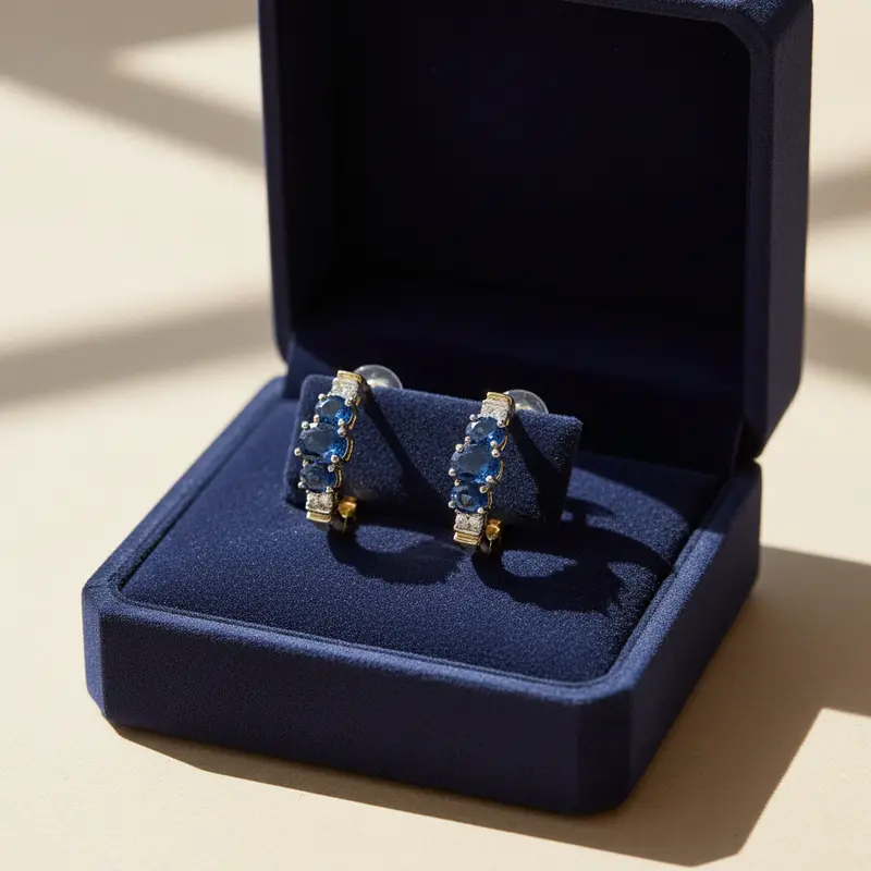 10K Two-Tone Gold Blue Sapphire Stud Earrings 1