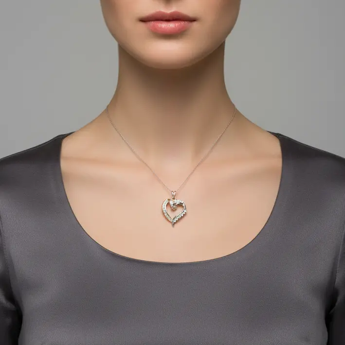 10K Two-Tone Gold Heart Pendant With 0.30Ct Diamonds 1