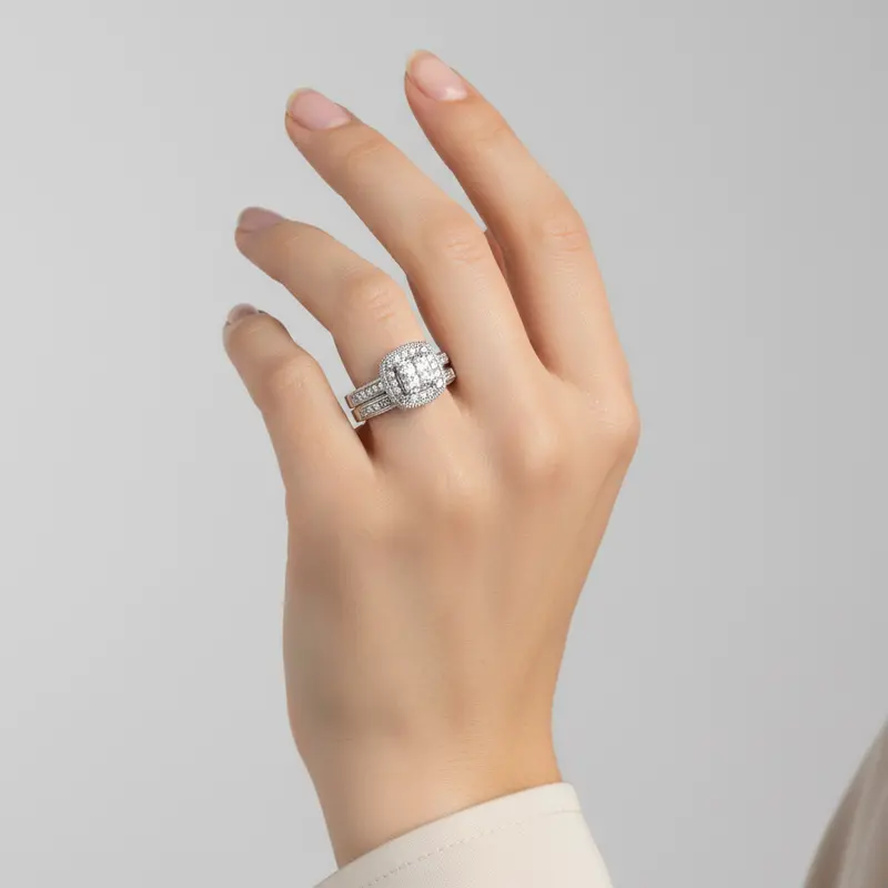 10K White Gold Diamond Bridal Ring Set – 0.50 Carats Total 1