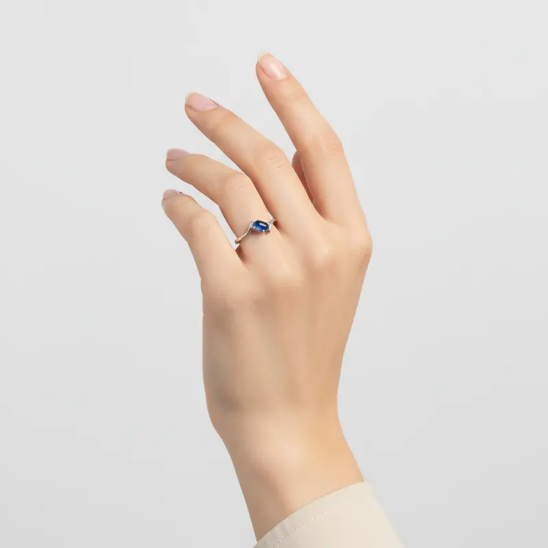 10K White Gold Synthetic Blue Star Sapphire Ring For Women 1