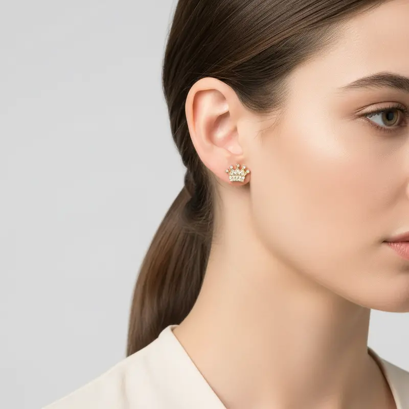 10K Yellow Gold Cz Crown Stud Earrings – Sparkling Accent Pair 1
