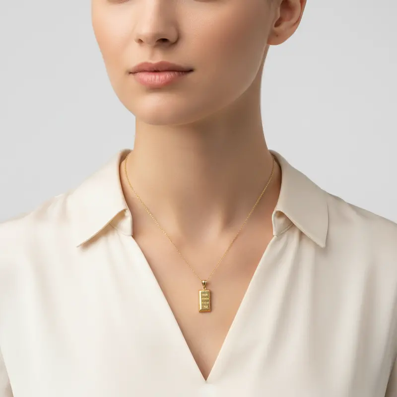 10K Yellow Gold 'Fine Gold 999.9 1Kg' Bar-Style Pendant 1