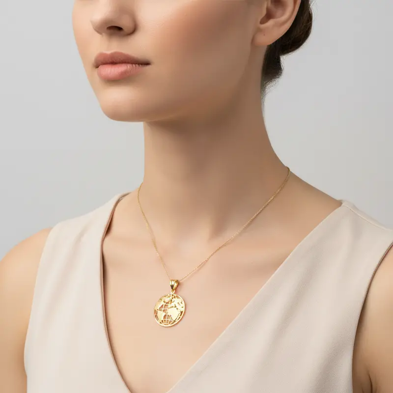 10K Yellow Gold Globe Pendant – Geometric Charm 1