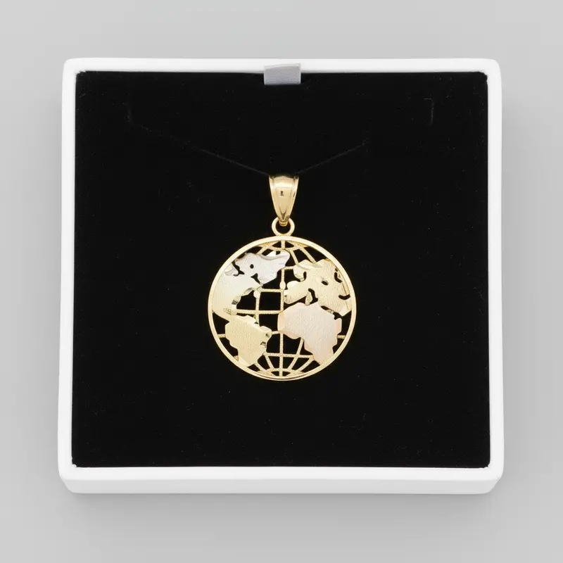 10K Yellow Gold Globe Pendant – Symbolic World Traveler Accent 1