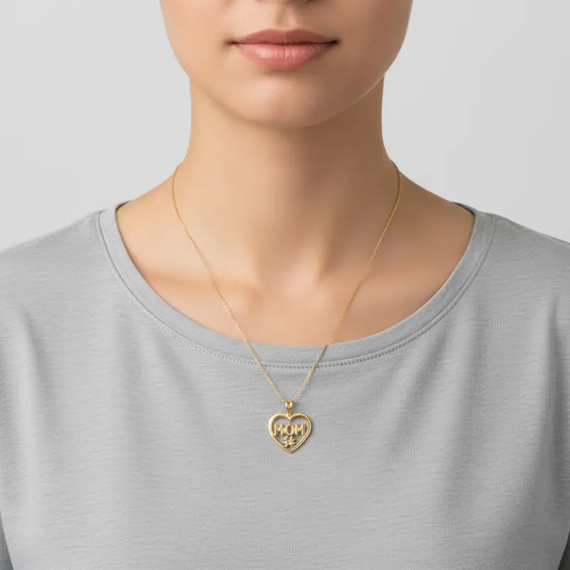 10K Yellow Gold Heart-Shaped "Mom" Keepsake Pendant 1