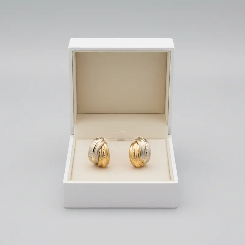 10K Yellow Gold Interlocking Hoop Earrings With Diamond Cut Detail 1