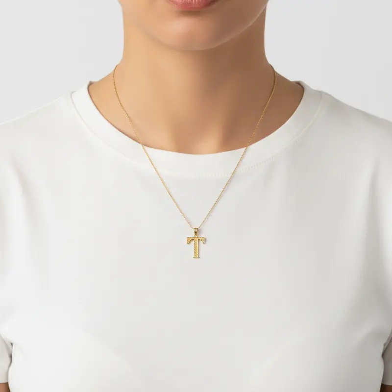 10K Yellow Gold Letter 'T' Pendant Necklace 1