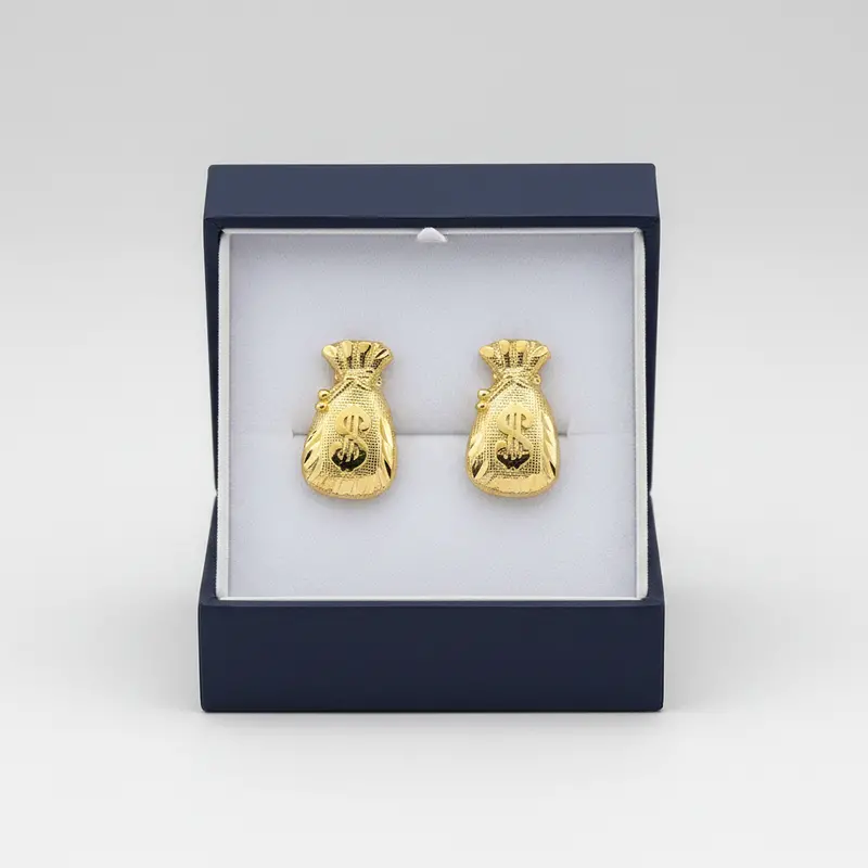 10K Yellow Gold Money Bag Stud Earrings 1