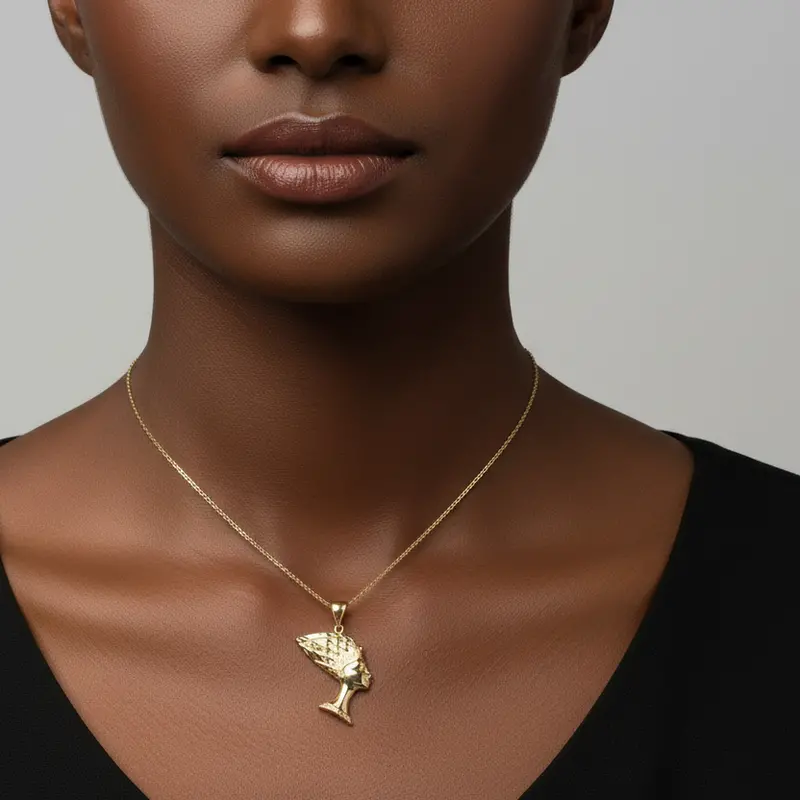 10K Yellow Gold Nefertiti Pendant – Egyptian-Inspired Jewelry 1