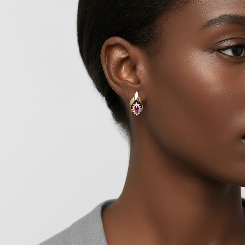 10K Yellow Gold Ruby And Diamond Drop Earrings 1