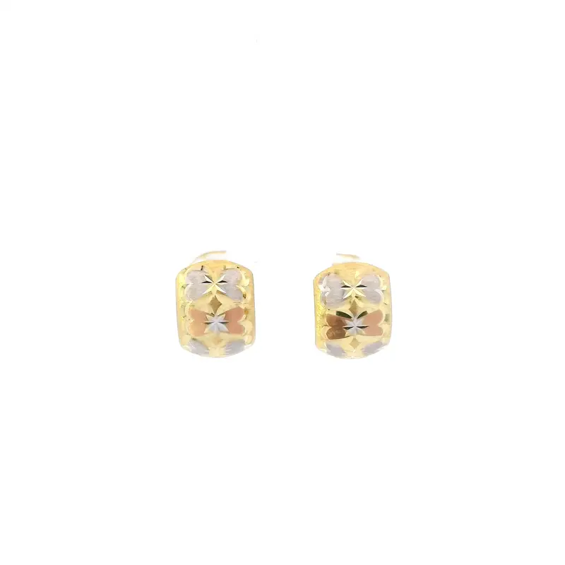 14K Tri-Color Bow-Design Huggie Earrings 1