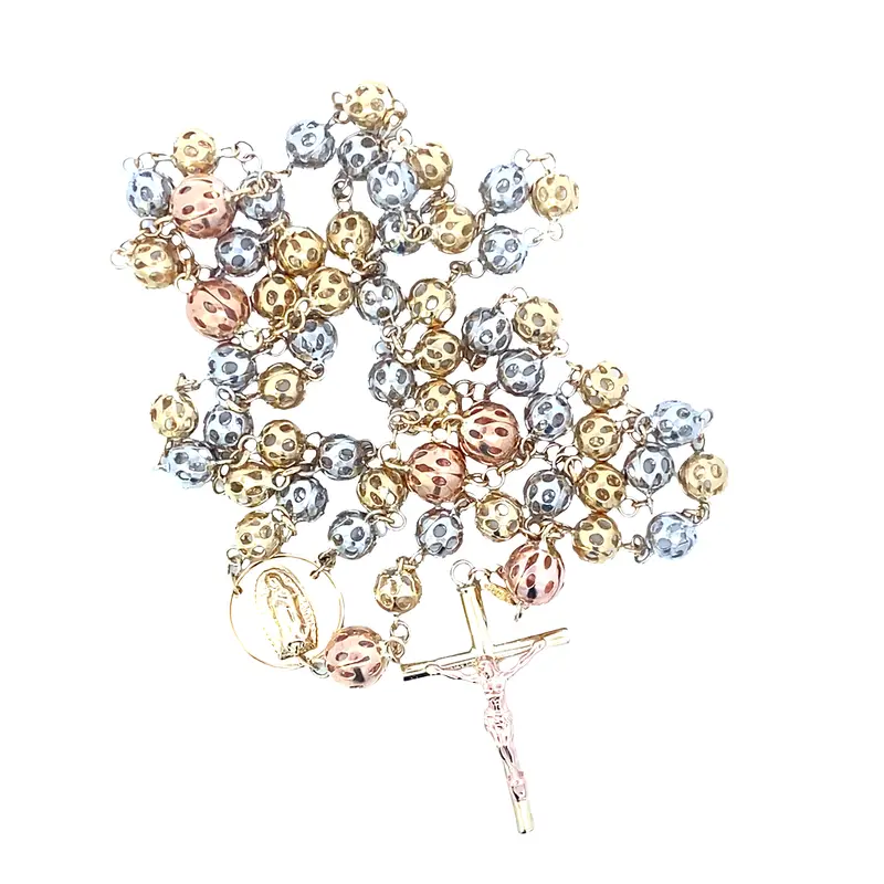 14K Tri-Color Gold Beaded Rosary Necklace 1