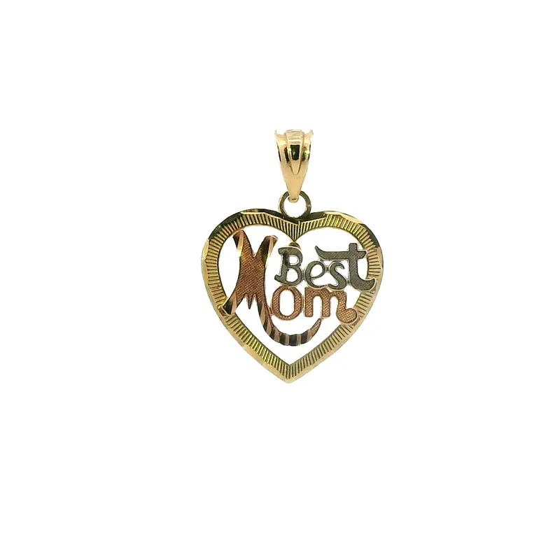 14K Tri-Color Gold 'Best Mom' Heart-Shaped Pendant 1