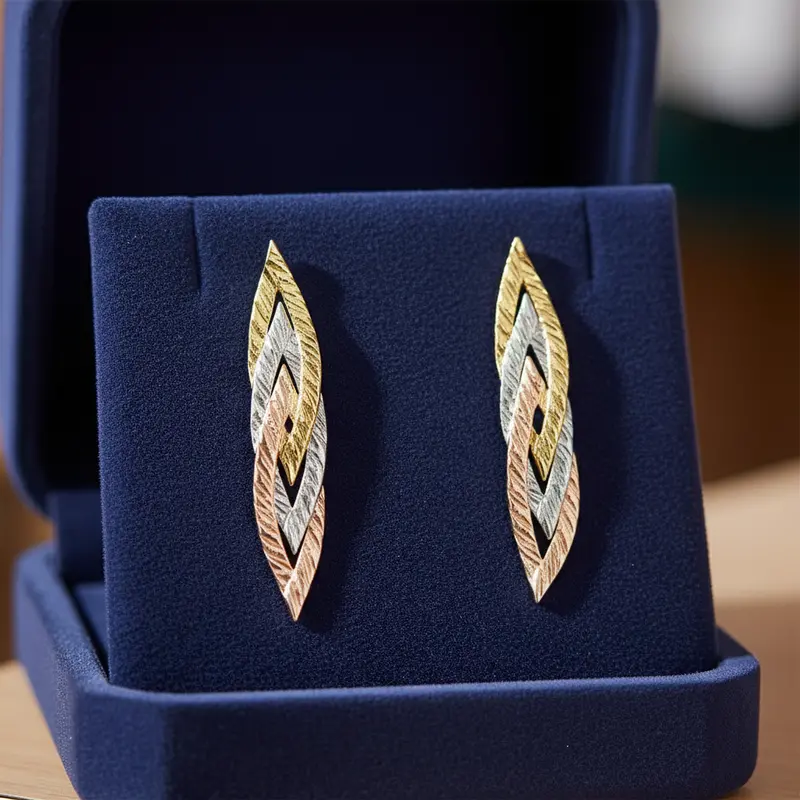 14K Tri-Color Gold Braided Dangle Earrings – Interwoven Yellow, White, And Rose Gold 1