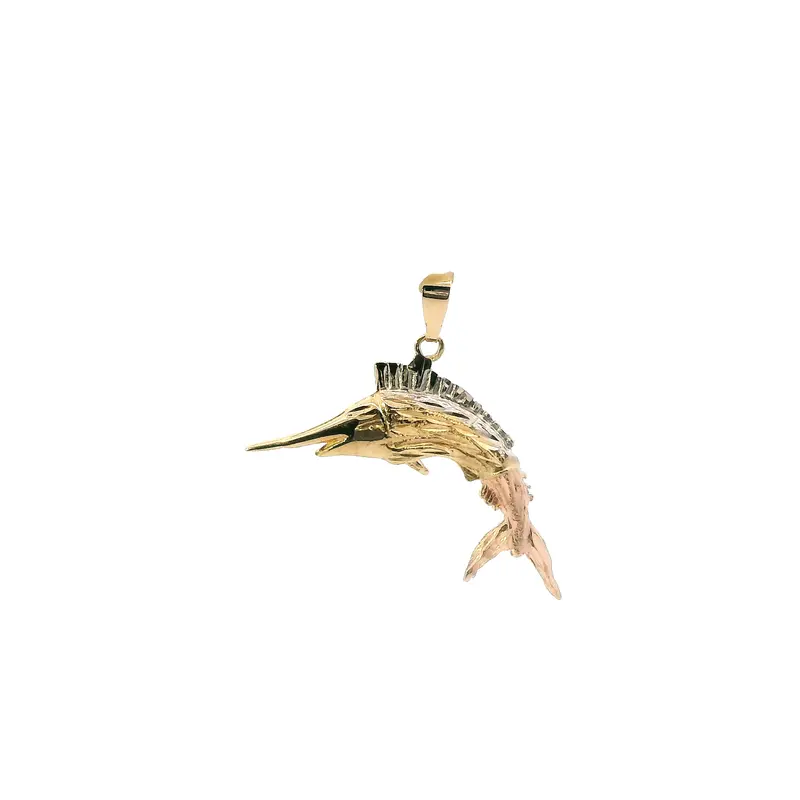 14K Tri-Color Gold Swordfish Charm Pendant 1