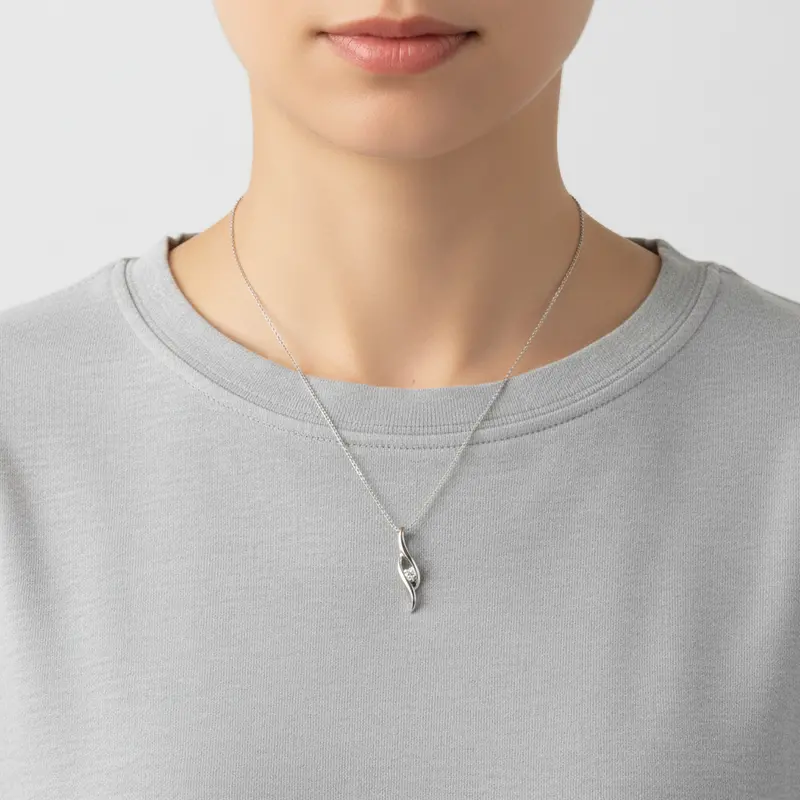 14K White Gold Abstract Diamond Pendant – 0.15 Carat Modern Design 1