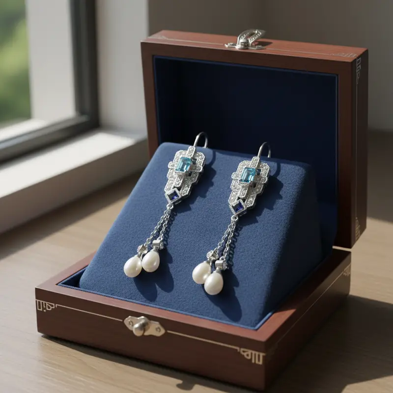 14K White Gold Dangle Earrings With Pearl, Tanzanite & Topaz 1