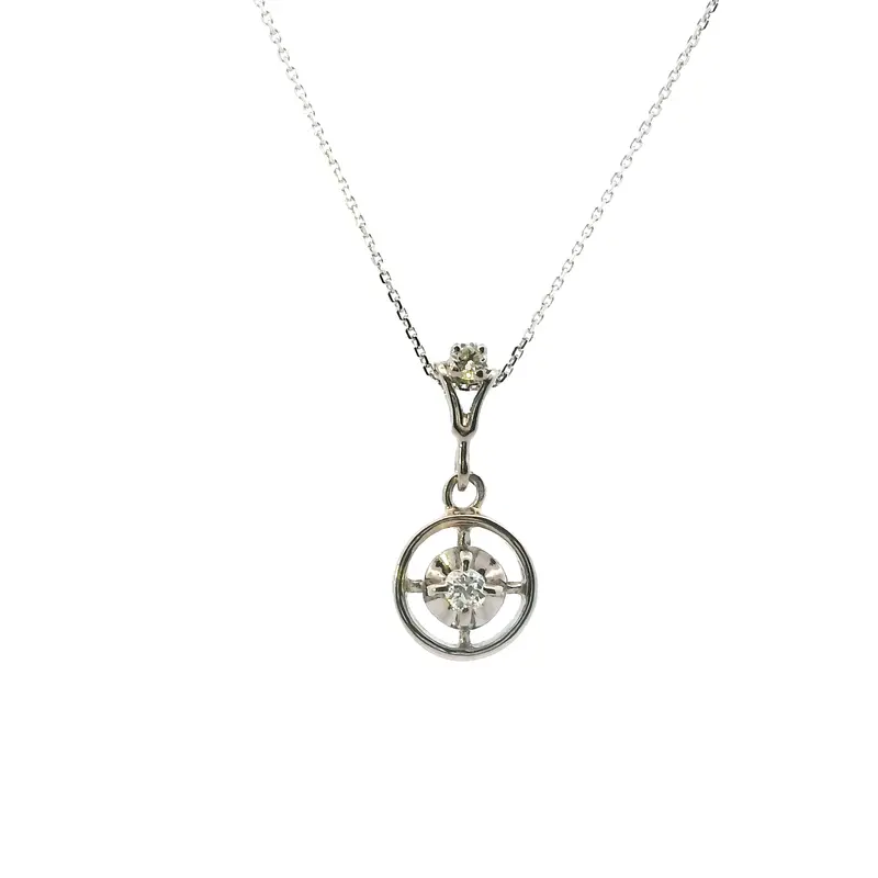14K White Gold Diamond Solitaire Pendant With 16" Cable Chain (0.15 Ct) 1