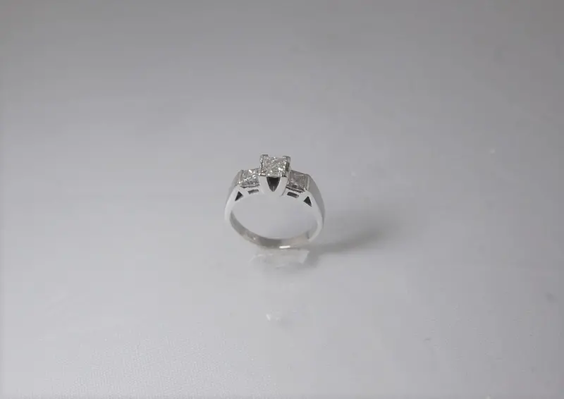 14K White Gold Ladies’ Engagement Ring – Three Princess-Cut Diamonds In Shared Prong Setting 1
