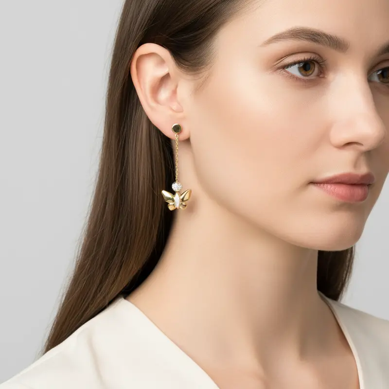 14K Yellow And White Gold Butterfly Dangle Earrings 1