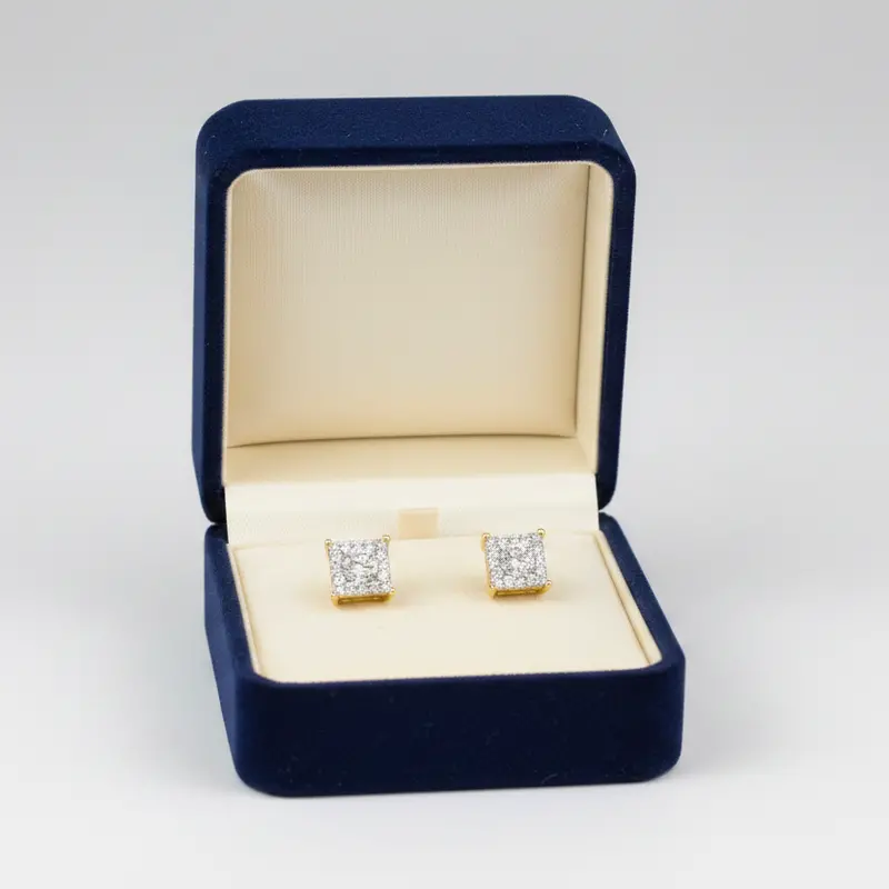 14K Yellow And White Gold Diamond Square Stud Earrings – 0.27Ct Total 1
