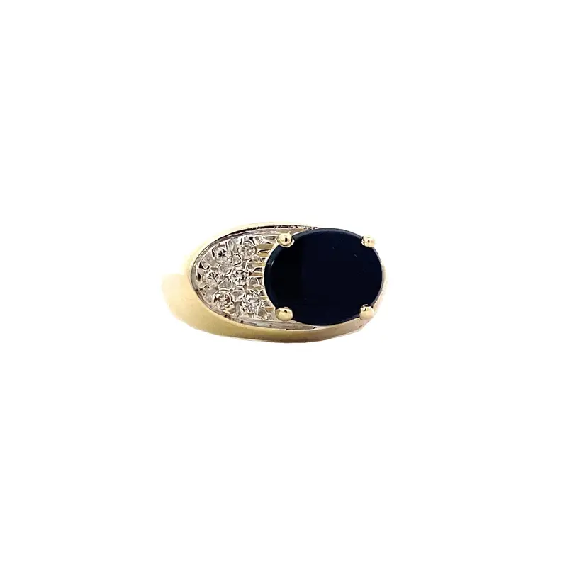 14K Yellow Gold Black Onyx And Diamond Accent Ring – 0.06Ct 1