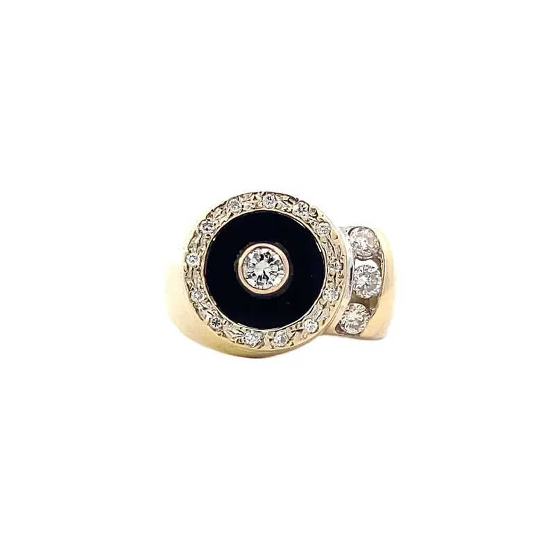 14K Yellow Gold Black Onyx And Diamond Ring – 0.60 Carat Total 1