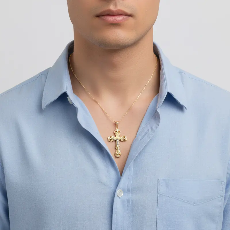 14K Yellow Gold Crucifix Necklace Pendant 1
