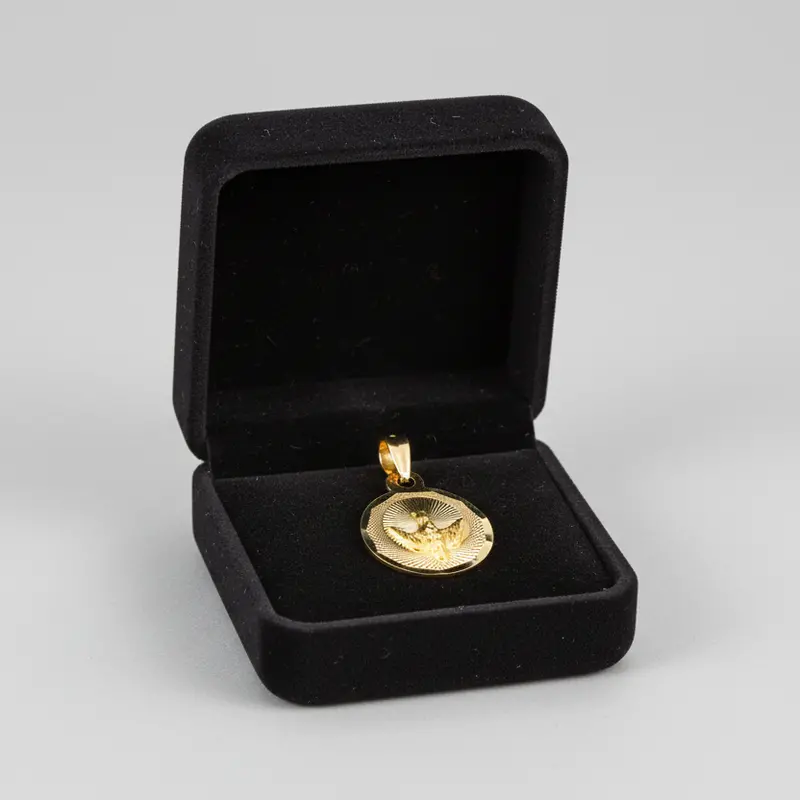 14K Yellow Gold Dove Pendant – Round Symbolic Peace Necklace 1