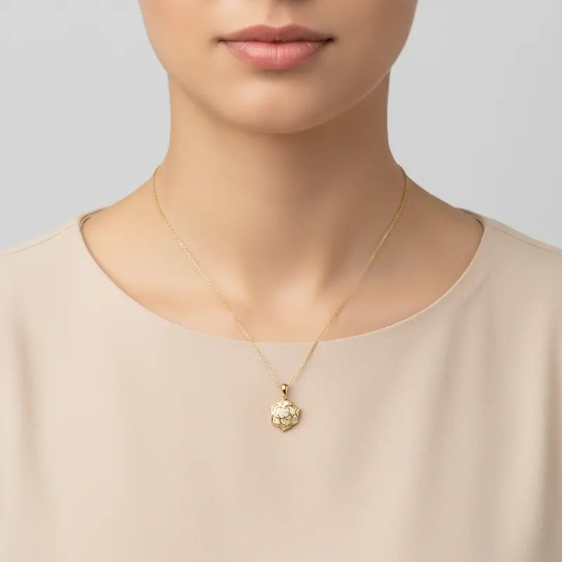 14K Yellow Gold Floral Puff Pendant – Lightweight Statement Piece 1