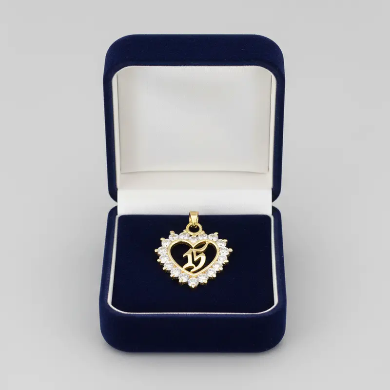 14K Yellow Gold Heart Pendant With Cubic Zirconia – '15' Design 1