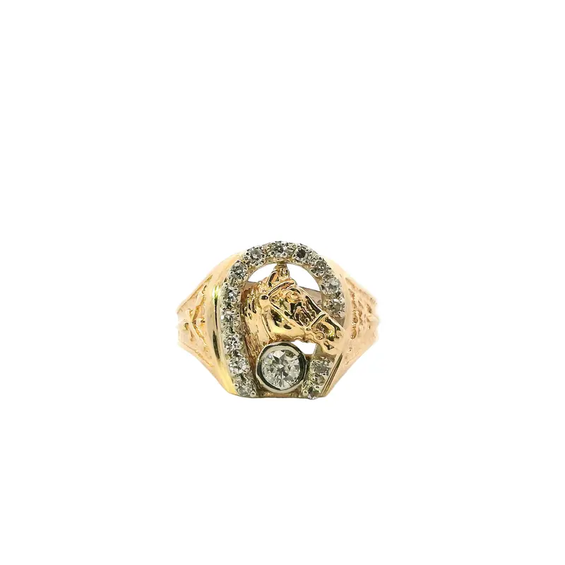 14K Yellow Gold Horseshoe Diamond Ring For Men – 0.49 Carat Total Weight 1
