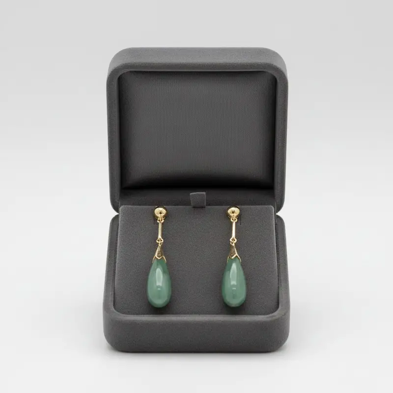 14K Yellow Gold Jade Drop Earrings With Dangle Accent 1