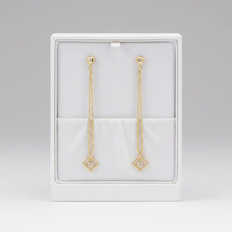 14K Yellow Gold Long Beaded Dangle Earrings – Lightweight & Elegant Motion 1