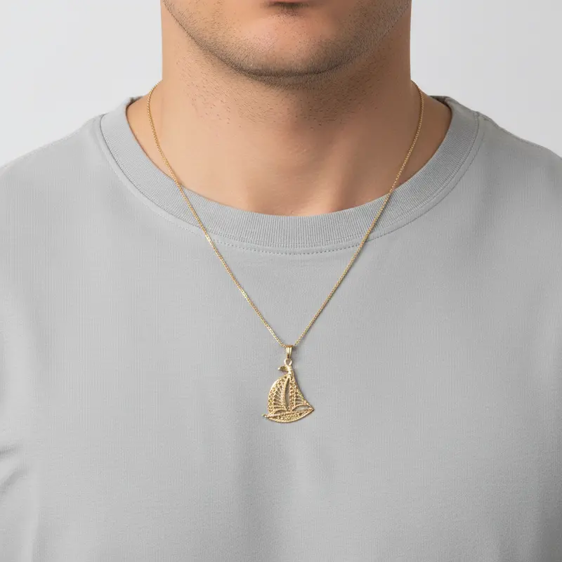 14K Yellow Gold Nautical Sailboat Pendant With Filigree Detail 1