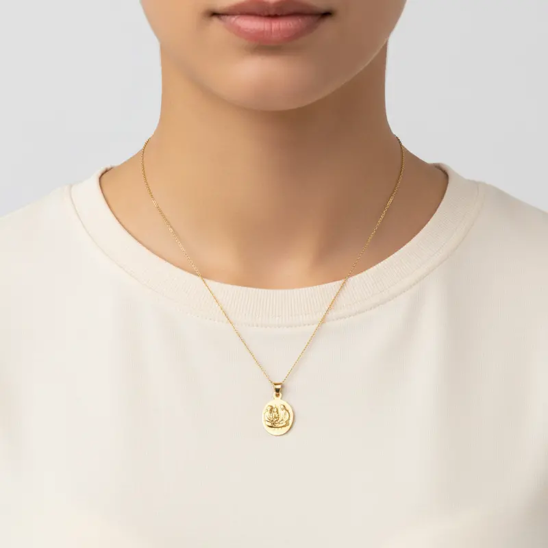 14K Yellow Gold Oval Religious Pendant Necklace 1