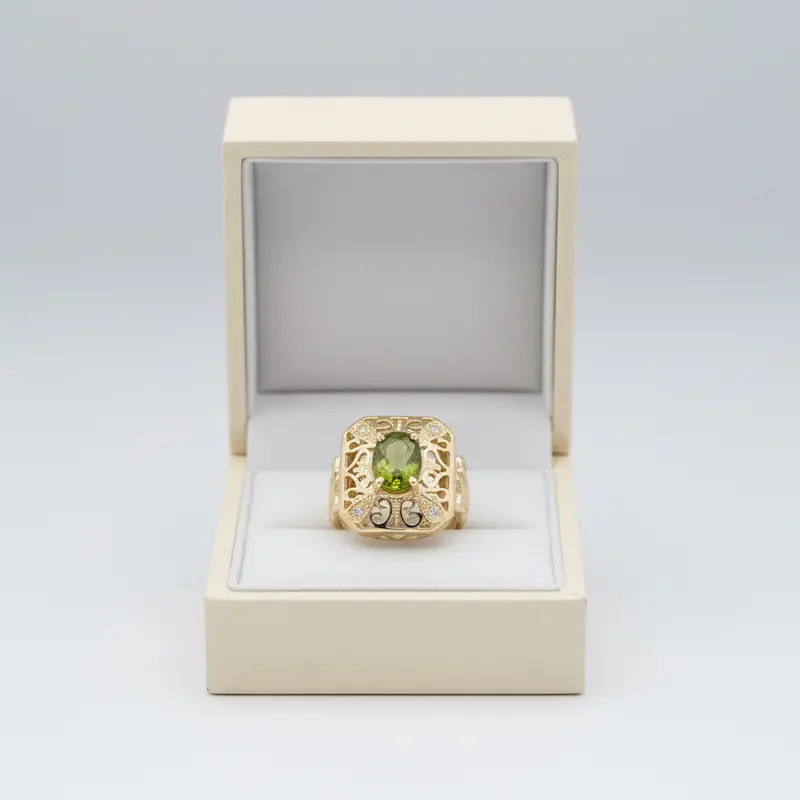 14K Yellow Gold Peridot Filigree Ring For Women 1
