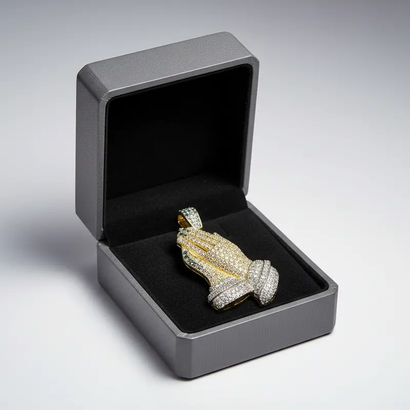 14K Yellow Gold Praying Hands Devotional Pendant 1