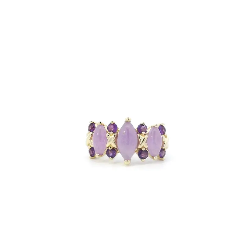 14K Yellow Gold Purple Jade And Amethyst Ring For Women 1