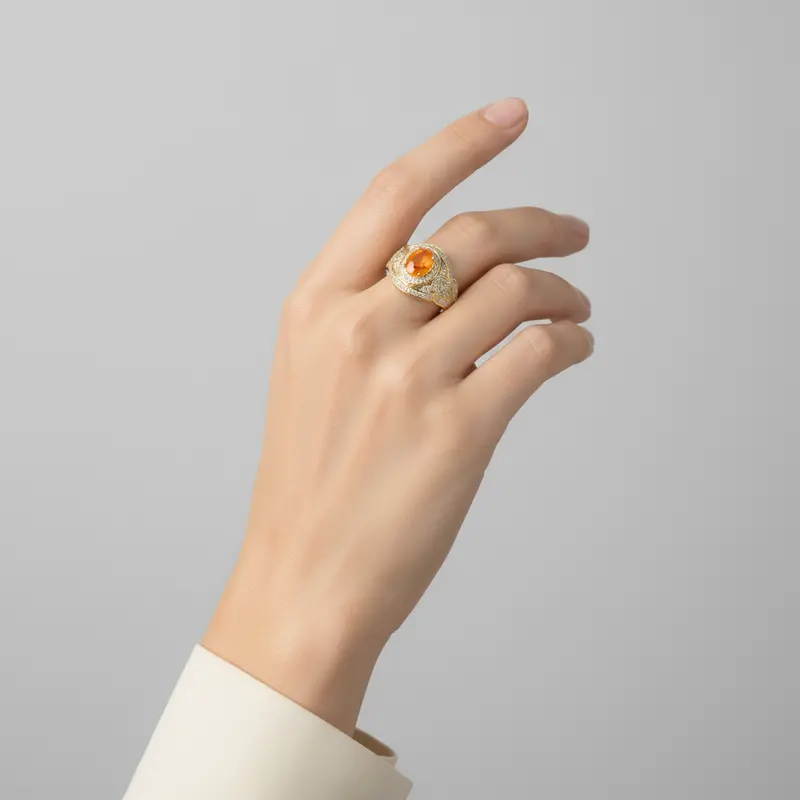 14K Yellow Gold Ring Featuring Diamonds And Spessartite Garnet – 1.02Ct 1