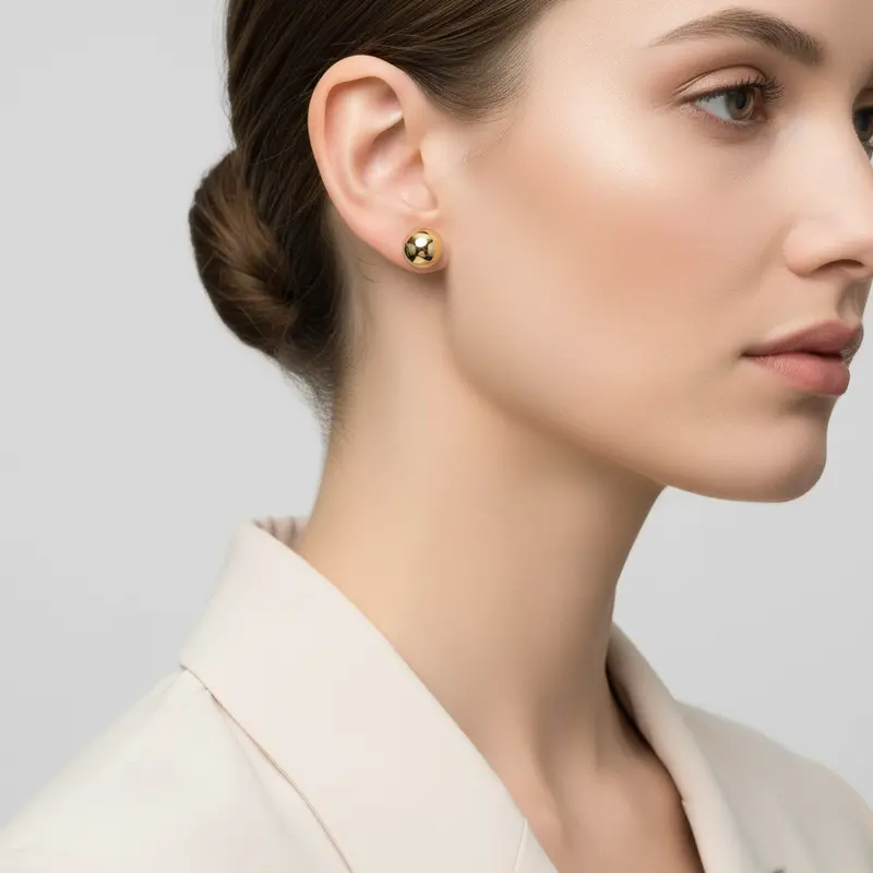 14K Yellow Gold Round Button Hinged Hoop Earrings 1