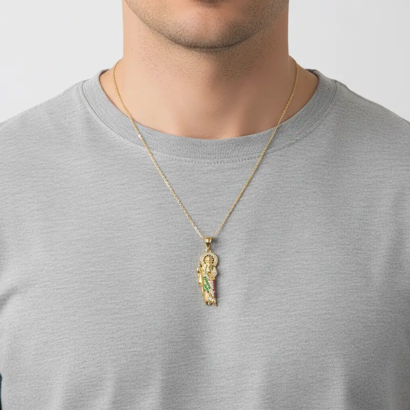 14K Yellow Gold Saint Jude Devotional Pendant – Cubic Zirconia Accented 1