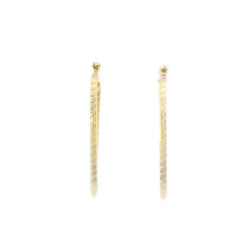 14K Yellow Gold Striped Oval Hoop Earrings 1