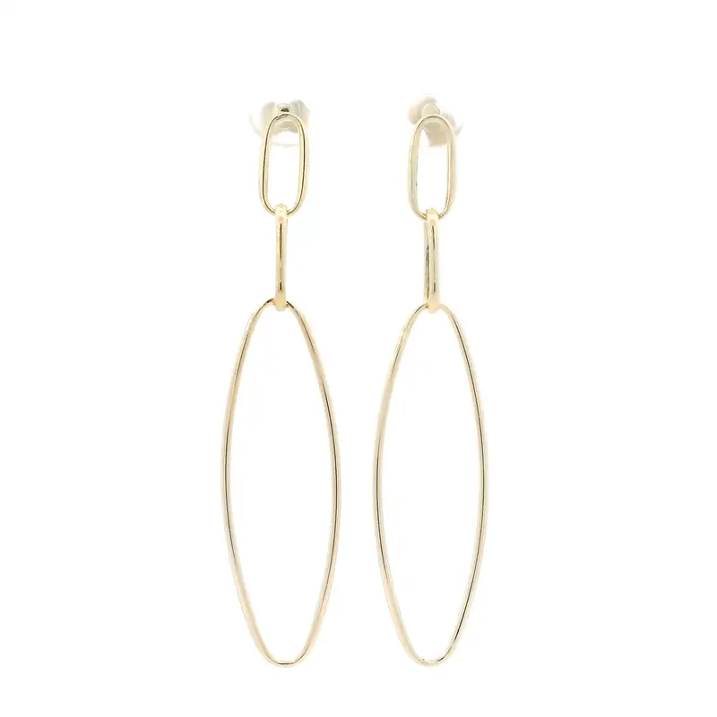 14K Yellow Gold Triple Oval Dangle Earrings 1