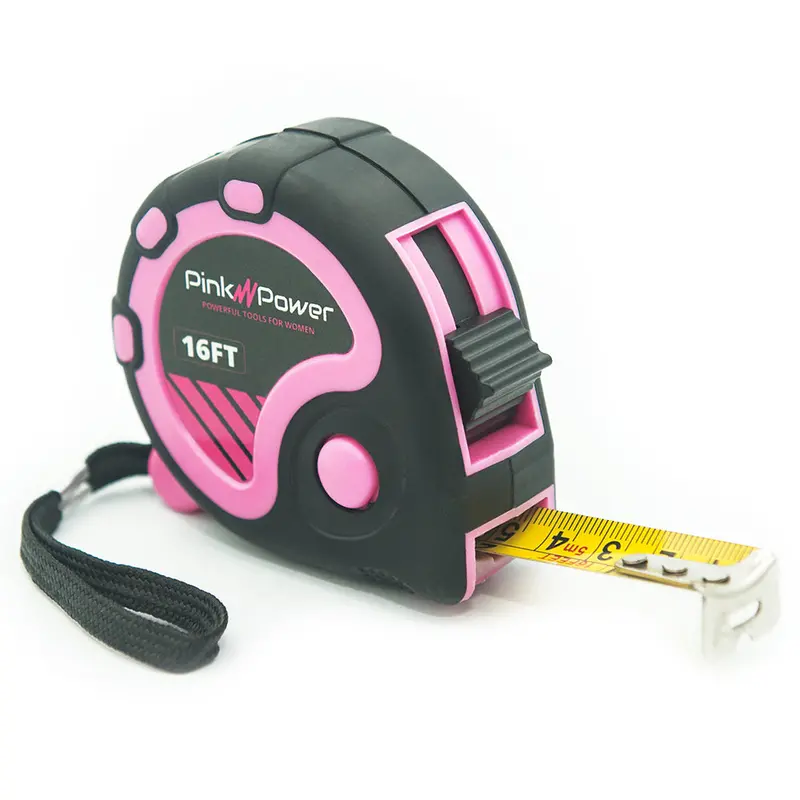 16-Foot Retractable Tape Measure – Pink Finish With Ergonomic Grip 1