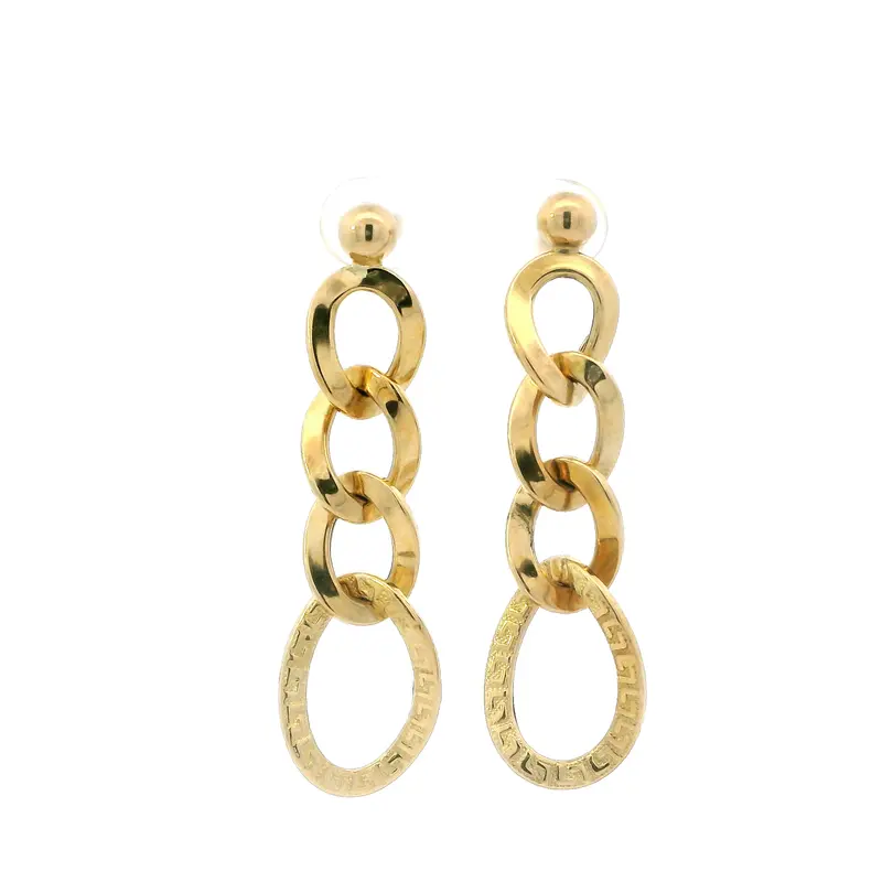 18K Yellow Gold Hollow Oval Link Dangle Earrings 1