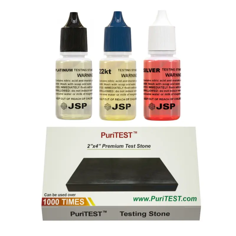22K Gold, Silver & Platinum Jewelry Testing Kit With Acid Solutions And Touchstone 1